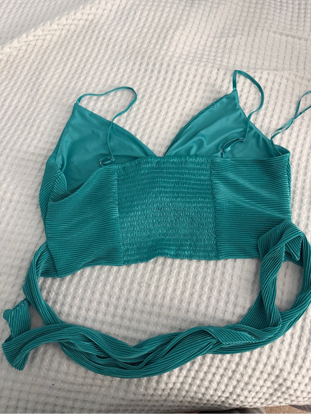 Teal Twist-Front Ribbed Crop Tank - Picture 2 of 4